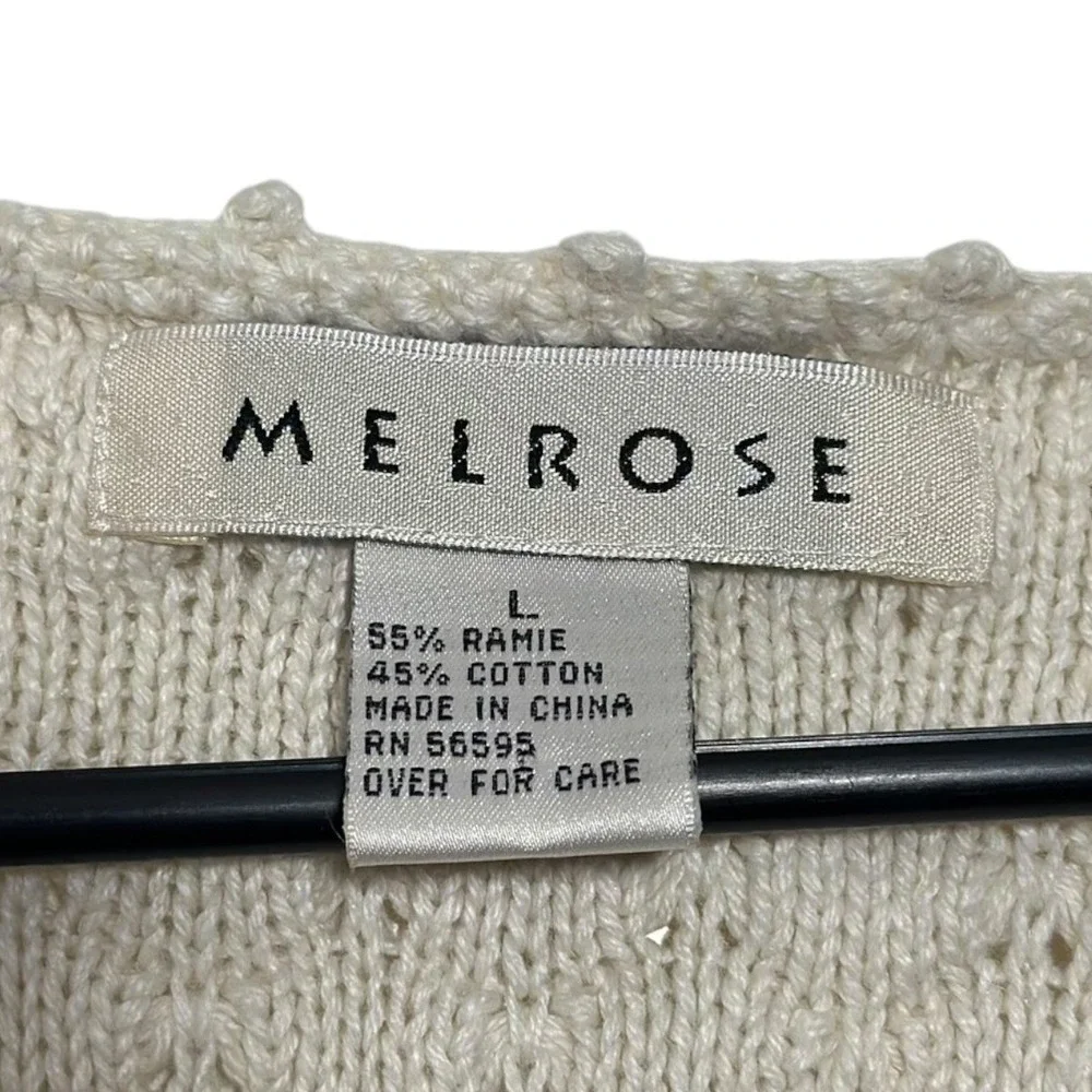 Melrose Vintage Cottagecore Cream Knit Button Front Vest Scalloped Trim SZ Large